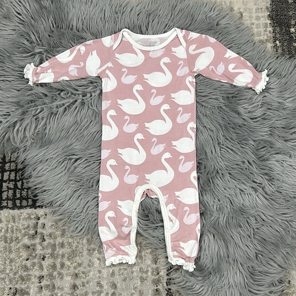 BESTAROO Bamboo White & Pink Ruffled‎ Swan Romper Size 3-6 Month